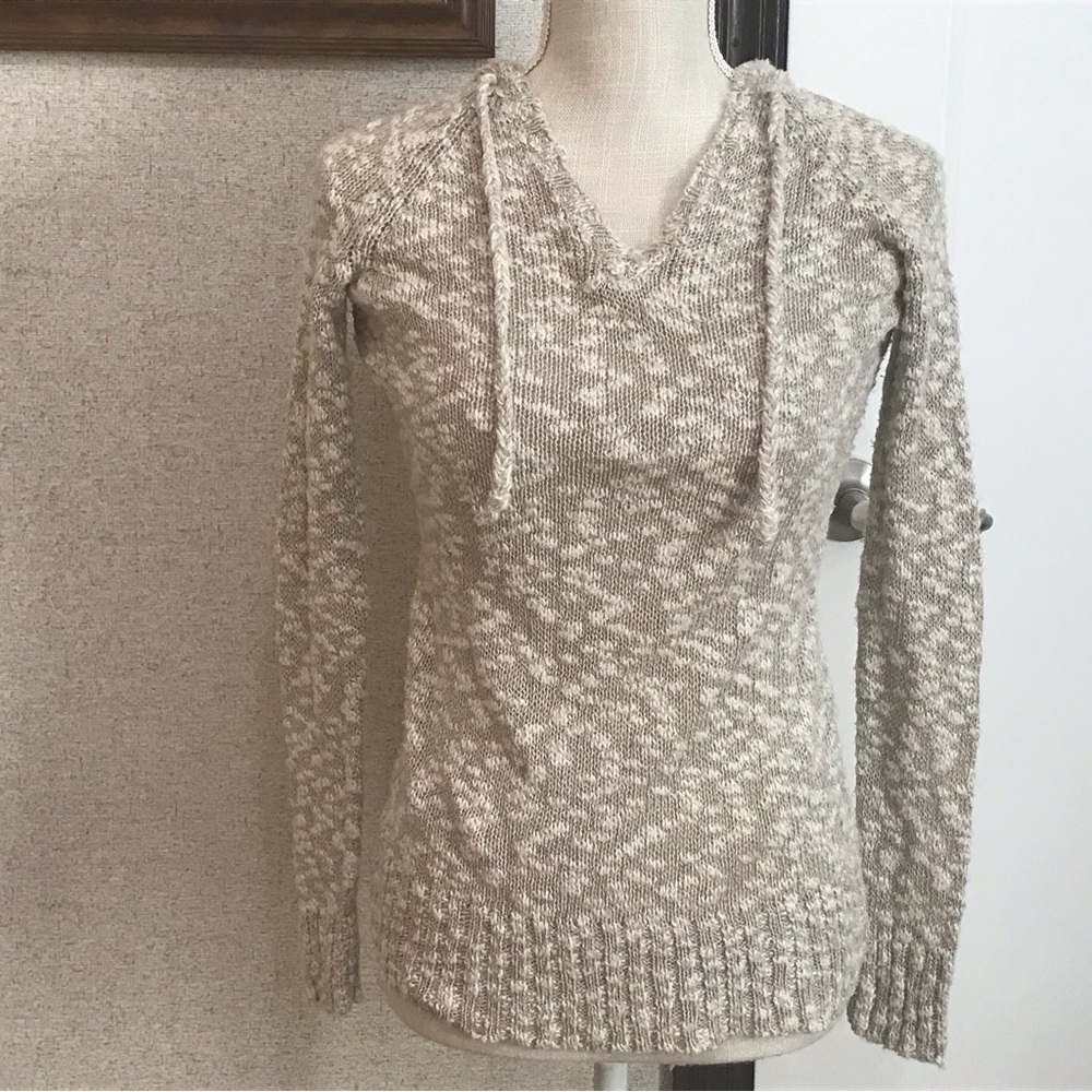 Style & Co Hooded Pullover Beige White Knit Sweater Size P